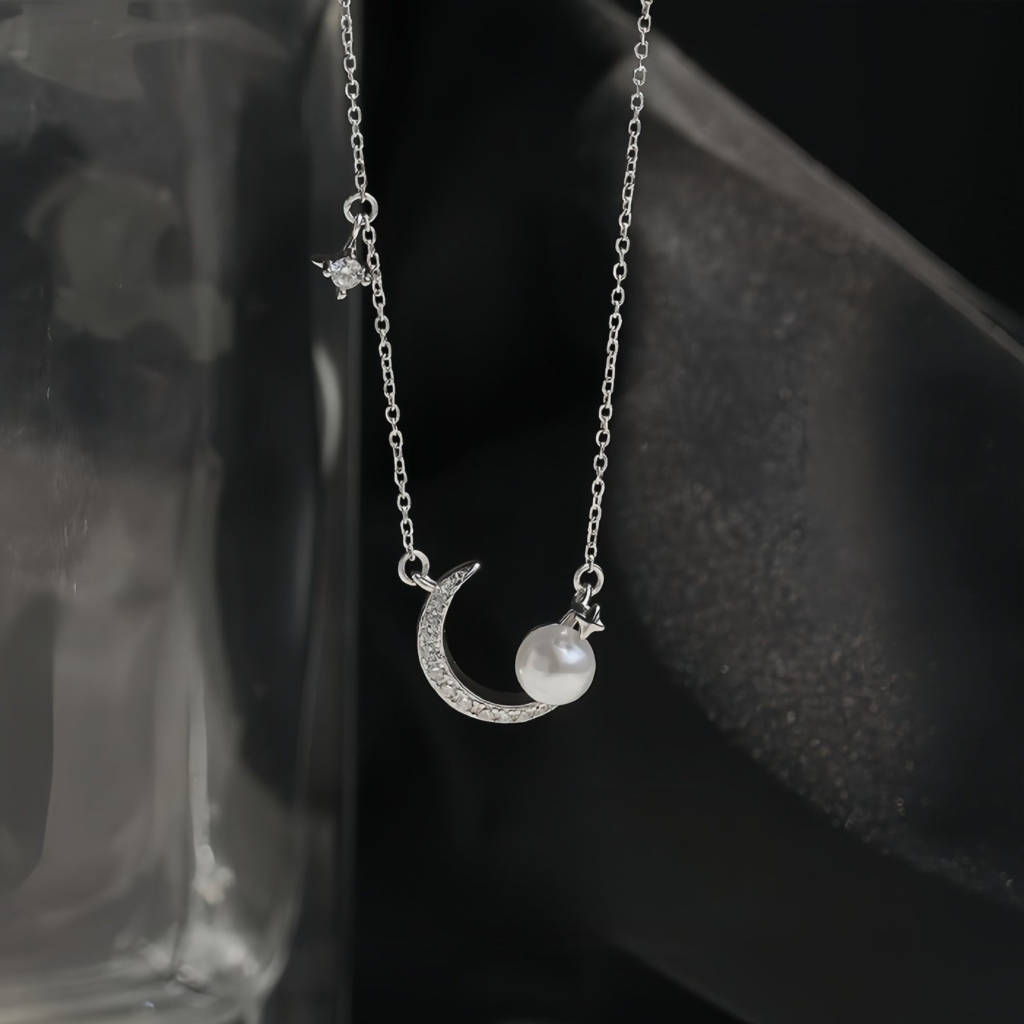 Planderful 925 Sterling Silver Pearl Moon Necklace For Women Collarbone Chain Elegant Luxury Pendant