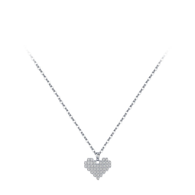 Elegant Heart-shaped Turquoise and Zircon Silver Necklace