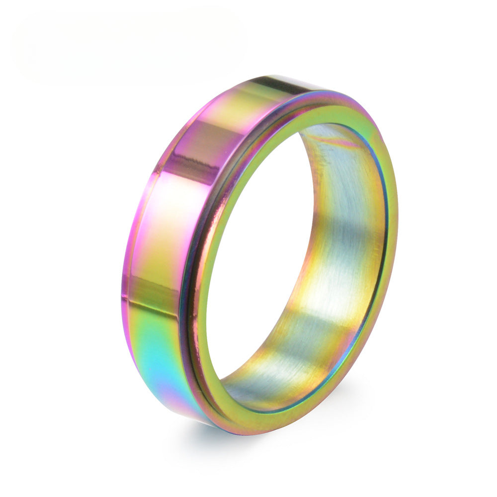 Stainless Steel 6mm Plated Colorful Rotatable Ring for Men