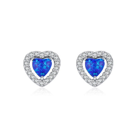 Opal and Zircon Sterling Silver Love Earrings for Women - Elegant and Luxurious