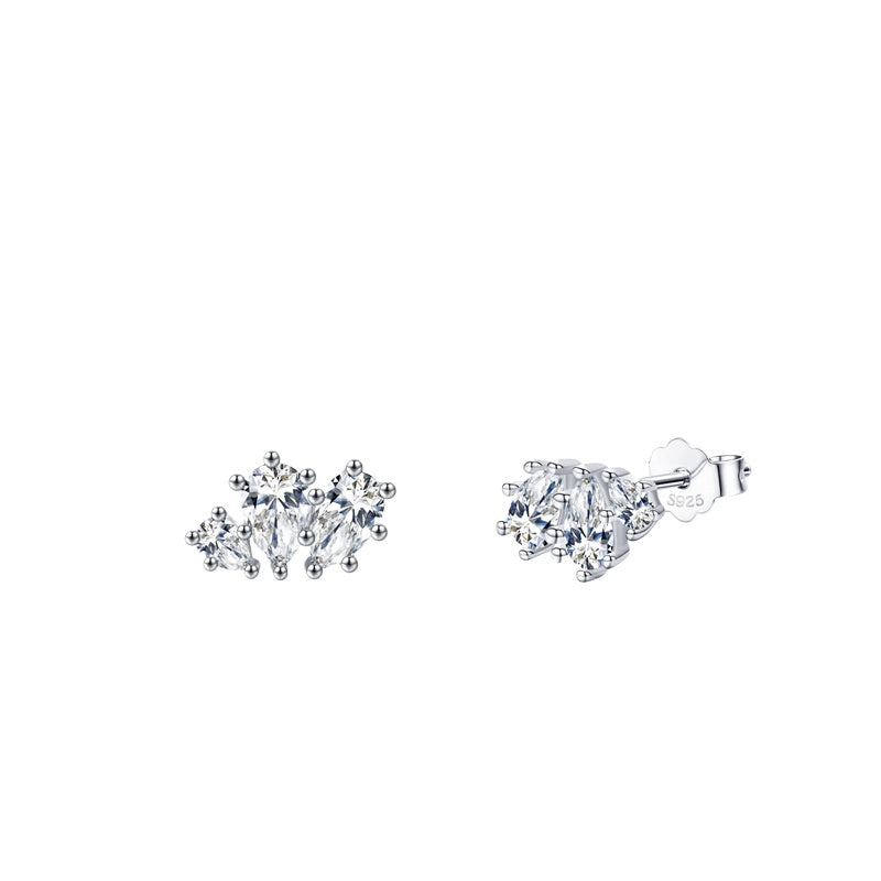 925 Sterling Silver Heart Geometric Zircon Stud Earrings