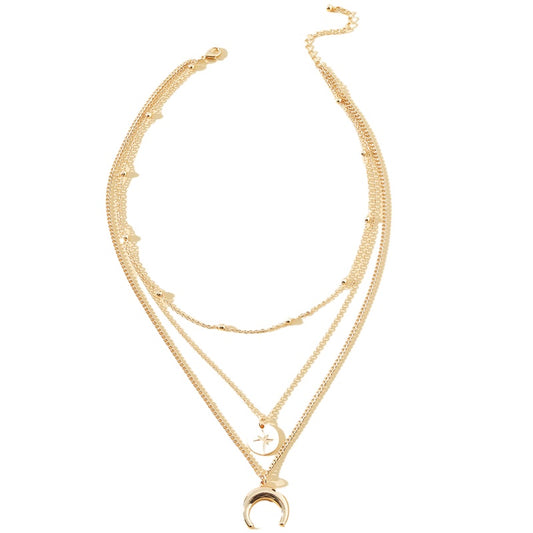 Stylish Women's Triple-Layer Star & Moon Necklace by Vienna Verve