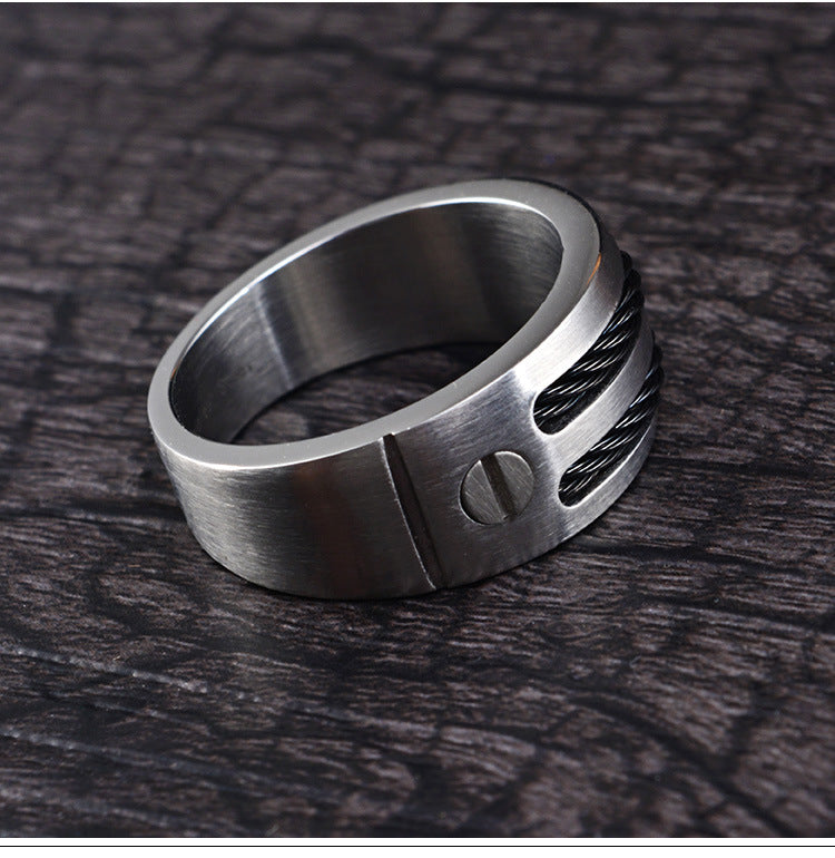 Wire Rope Men's Ring – Double Chain Stainless Steel – Wire Rope