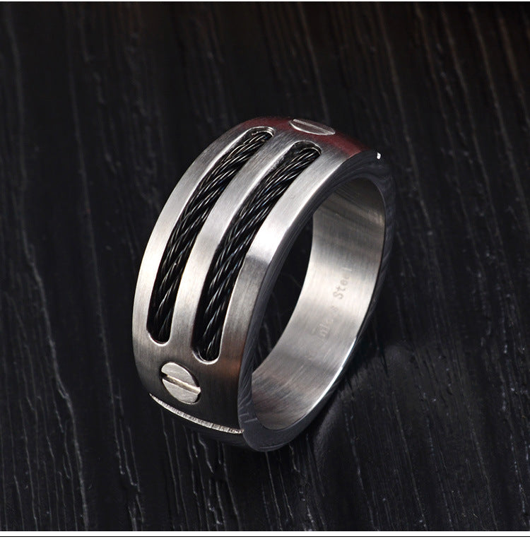 Wire Rope Men's Ring – Double Chain Stainless Steel – Wire Rope