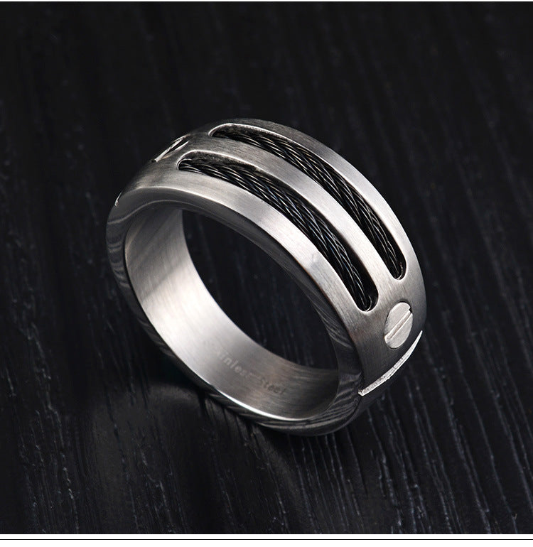 Wire Rope Men's Ring – Double Chain Stainless Steel – Wire Rope