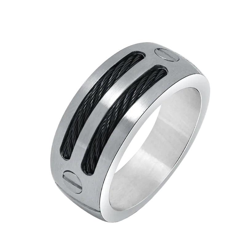 Wire Rope Men's Ring – Double Chain Stainless Steel – Wire Rope