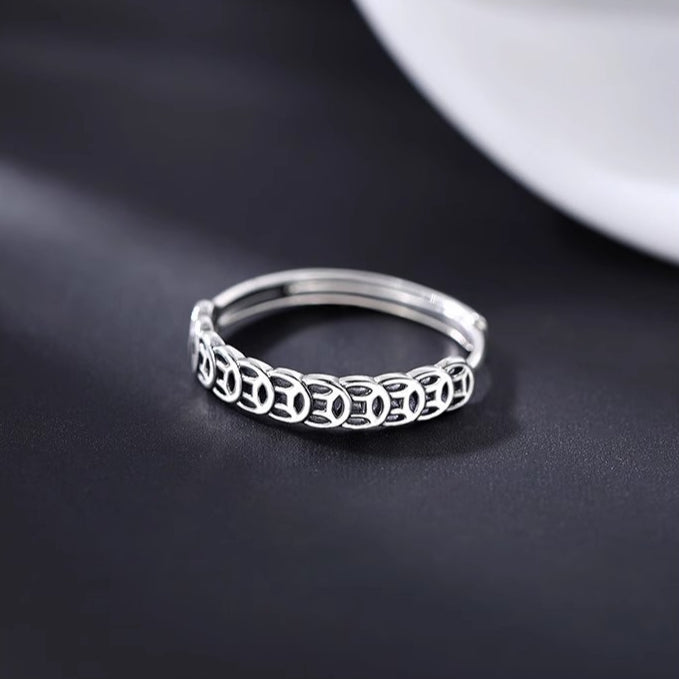 925 Sterling Silver Retro Ring Women's Coin Personalized Design