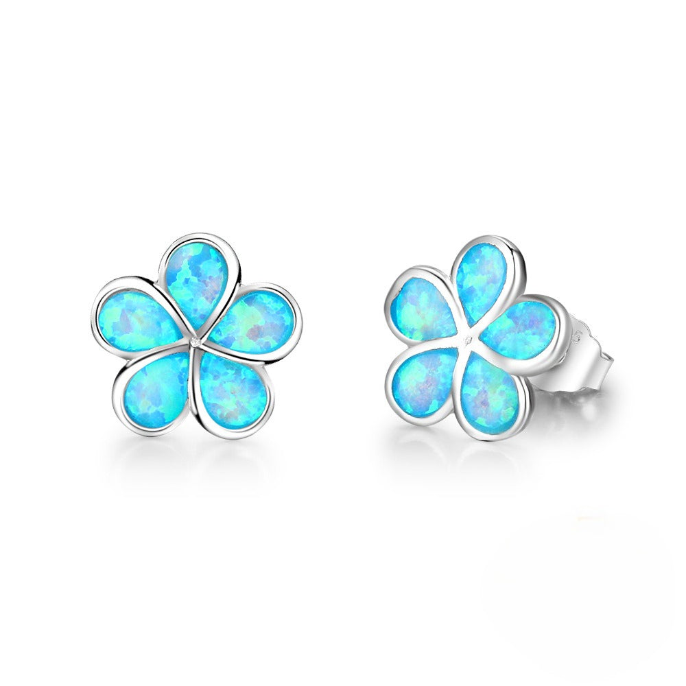 Planderful Jewelry Opal Earrings In Sterling Silver With Blue Opal Petal Design For Everyday Elegance
