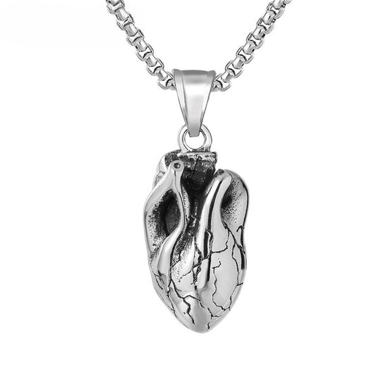 Planderful Titanium Steel Heart Pendant Necklace For Unisex Retro Protection Statement Jewelry