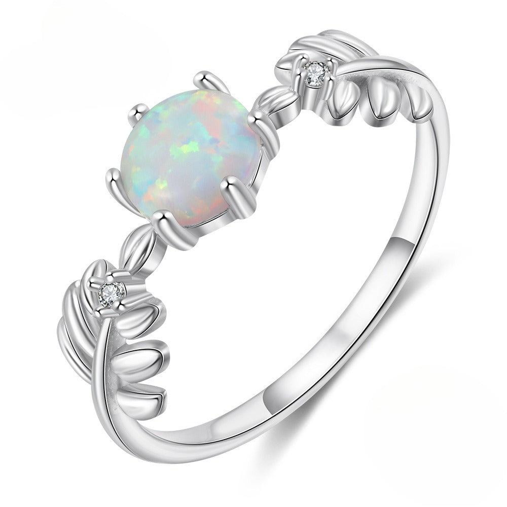 Planderful Jewelry Opal Leaf Ring In Sterling Silver S925 For Women Elegant Everyday Accessory