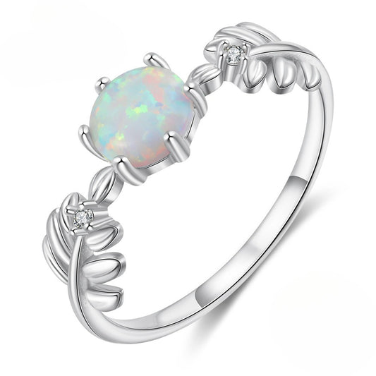 Planderful Jewelry Opal Leaf Ring In Sterling Silver S925 For Women Elegant Everyday Accessory