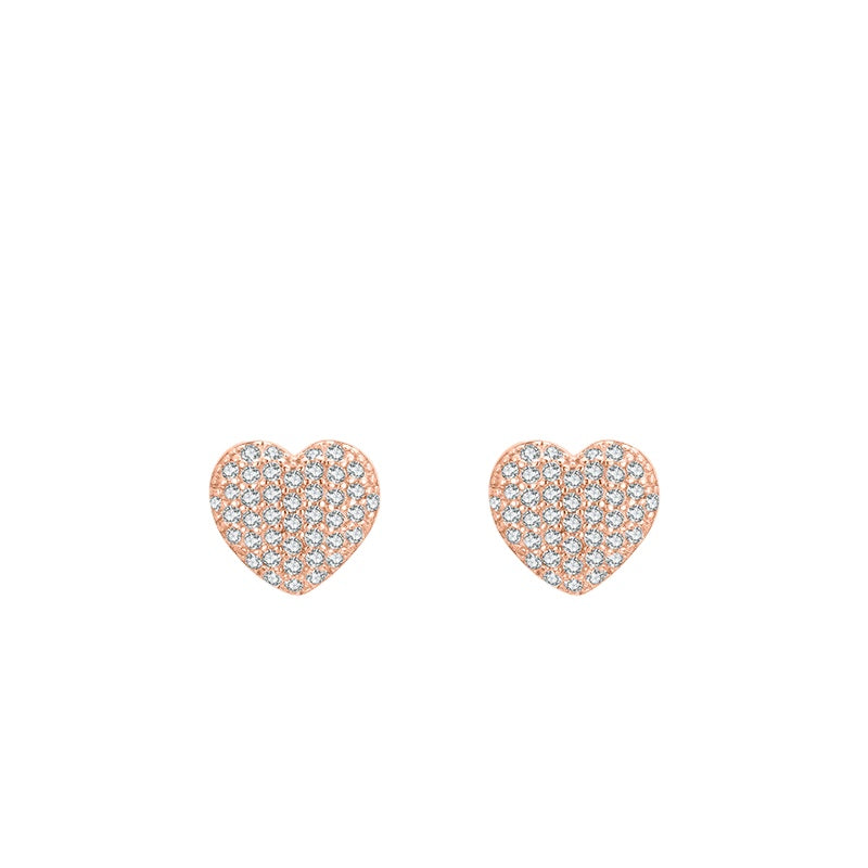 Sterling Silver Korean Fashion Heart Earrings with Micro Inlaid Zircon