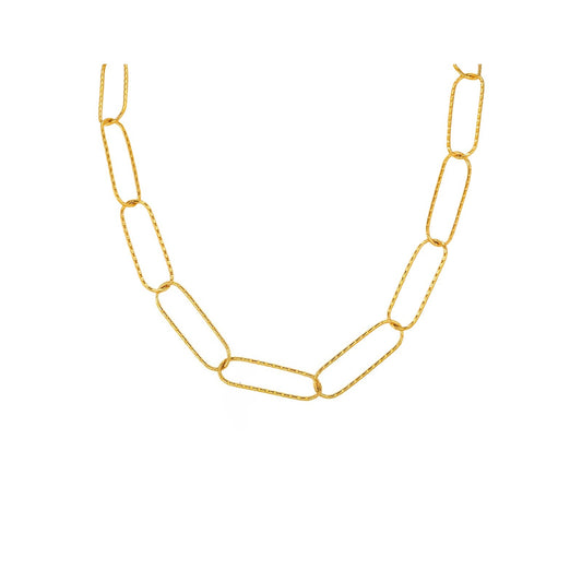 Stainless Steel Embossed Flat Rectangular Chain Necklace Bracelet Gold – A Must