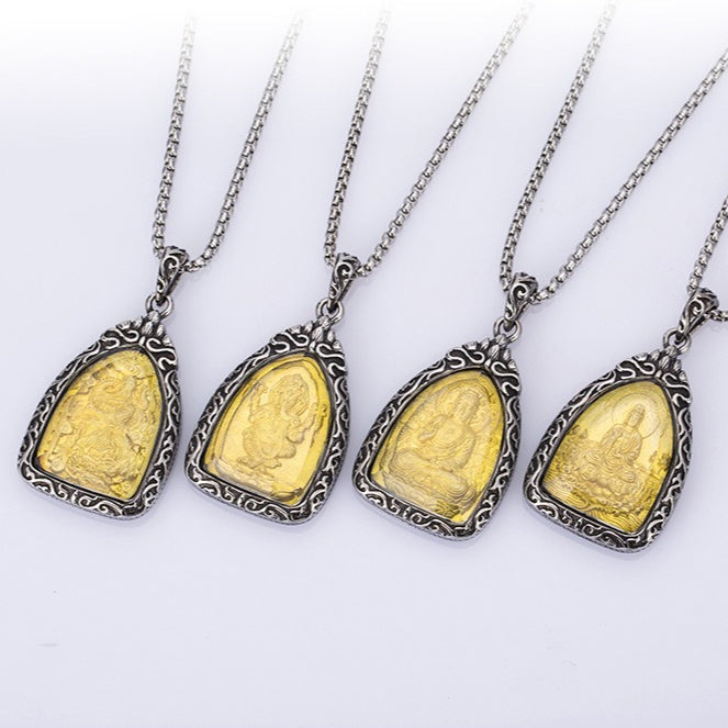 Titanium Steel Necklace – Vintage Buddha Guan Gong Guanyin Pendant for Everyday Spiritual Jewelry