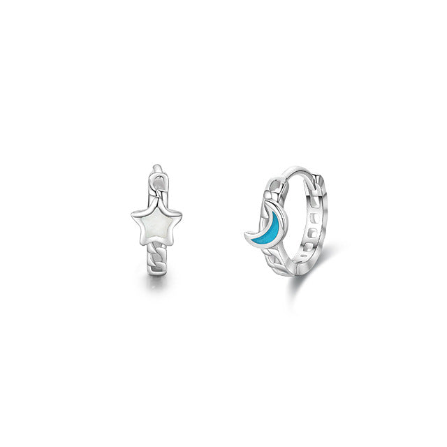 Sterling Silver Enamel Moon and Stars Earrings with Niche Design