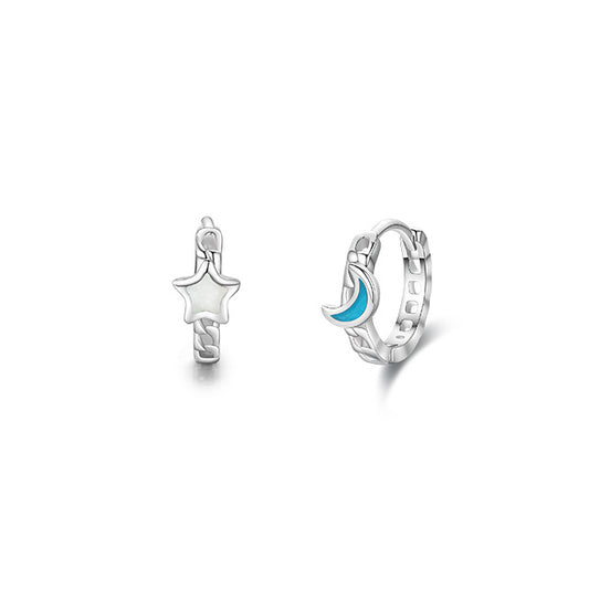 Sterling Silver Enamel Moon and Stars Earrings with Niche Design