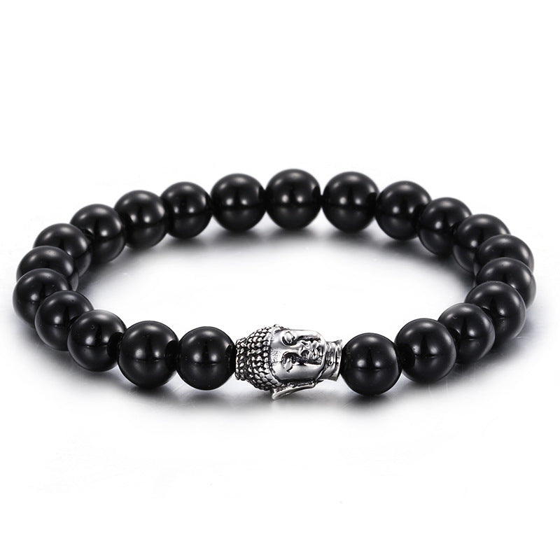 Handcrafted Men's 10mm Round Black Bead Bracelet from Planderful's Everyday Genie Collection