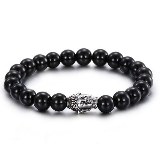 Handcrafted Men's 10mm Round Black Bead Bracelet from Planderful's Everyday Genie Collection