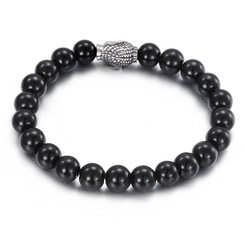 Handcrafted Men's 10mm Round Black Bead Bracelet from Planderful's Everyday Genie Collection