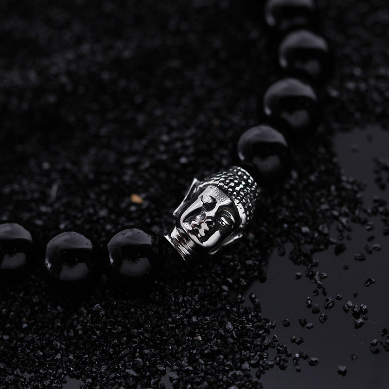 Handcrafted Men's 10mm Round Black Bead Bracelet from Planderful's Everyday Genie Collection