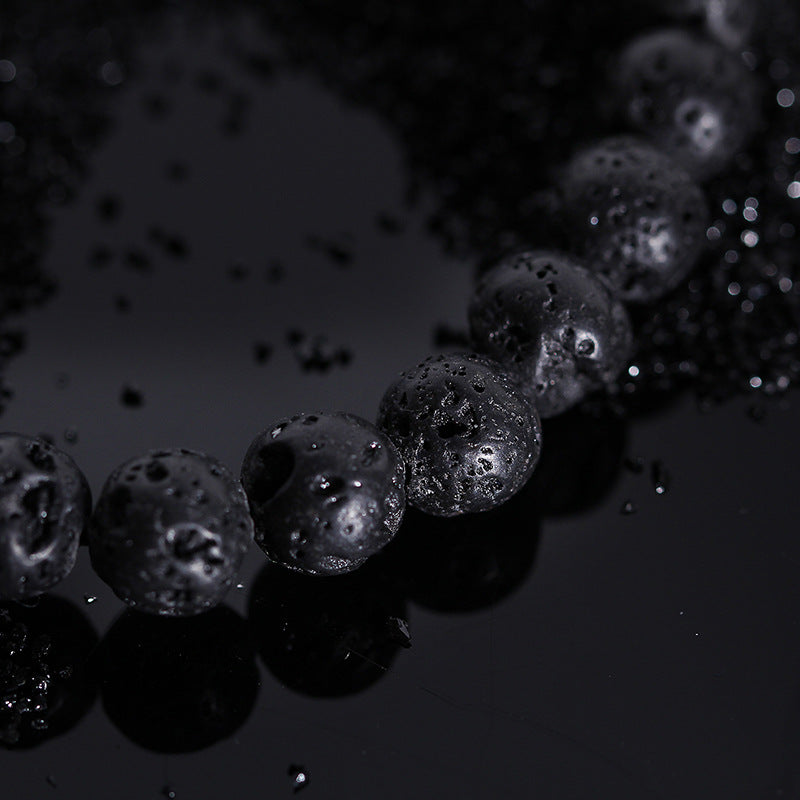 Stylish Stainless Steel Buddha Head Bracelet with Lava Volcanic Stone and Agate Beads for Men