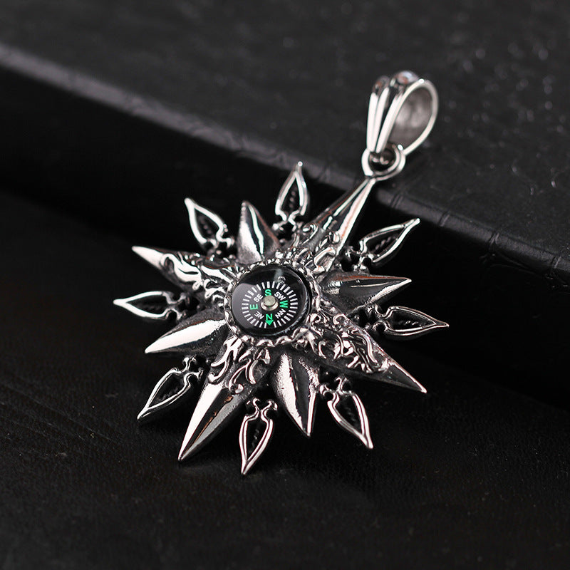 Stylish Men's Titanium Steel Compass Pendant - Personalized European and American Outdoor Accessory