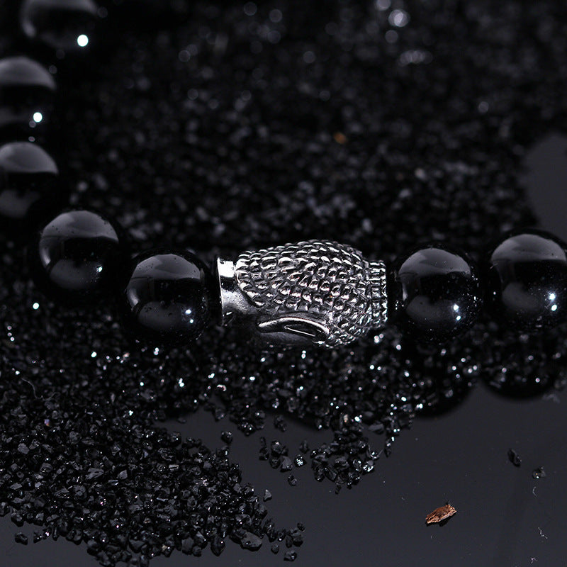 Handcrafted Men's 10mm Round Black Bead Bracelet from Planderful's Everyday Genie Collection