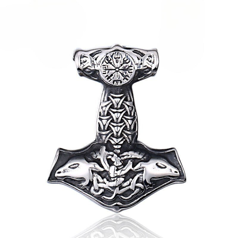 Retro Viking Thor's Hammer Stainless Steel Pendant for Men - European and American Titanium Steel Jewelry