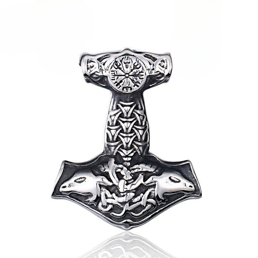 Retro Viking Thor's Hammer Stainless Steel Pendant for Men - European and American Titanium Steel Jewelry