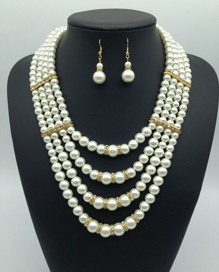 Exaggerated Pearl and Crystal Layered Jewelry Set