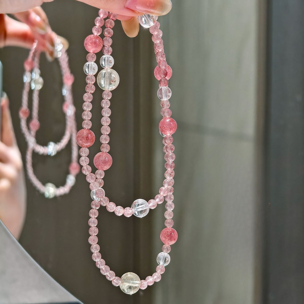 Strawberry Quartz Citrine Crystal Multi-Wrap Bracelet