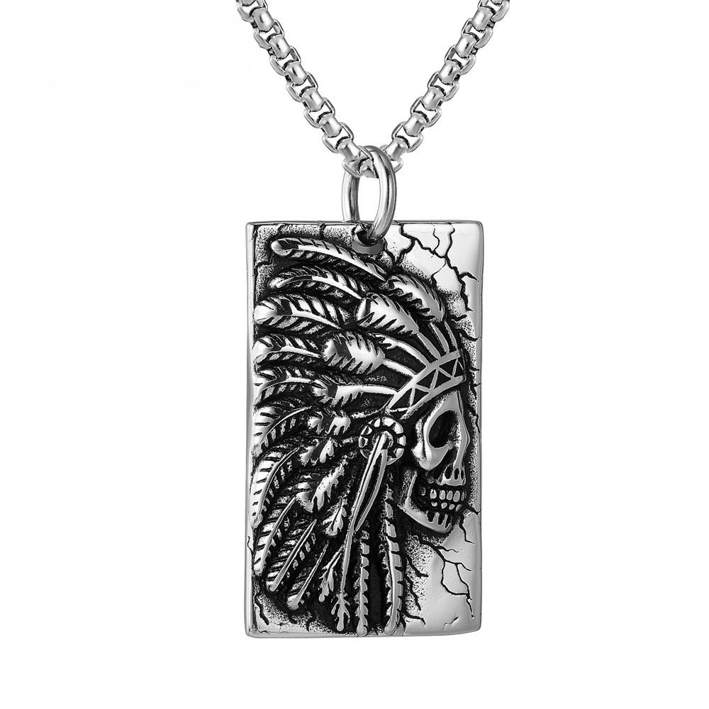 Indian Chief & Feather Titanium Steel Pendant Necklace