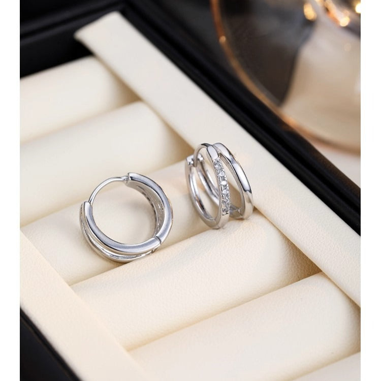 Planderful Sterling Silver Double Layer Circle Earrings With Zircon For Women Luxurious Everyday Jewelry