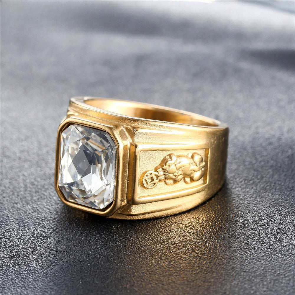 Personalized Gold Plated Titanium Steel Ring For Men Unisex Protection Statement Planderful Jewelry