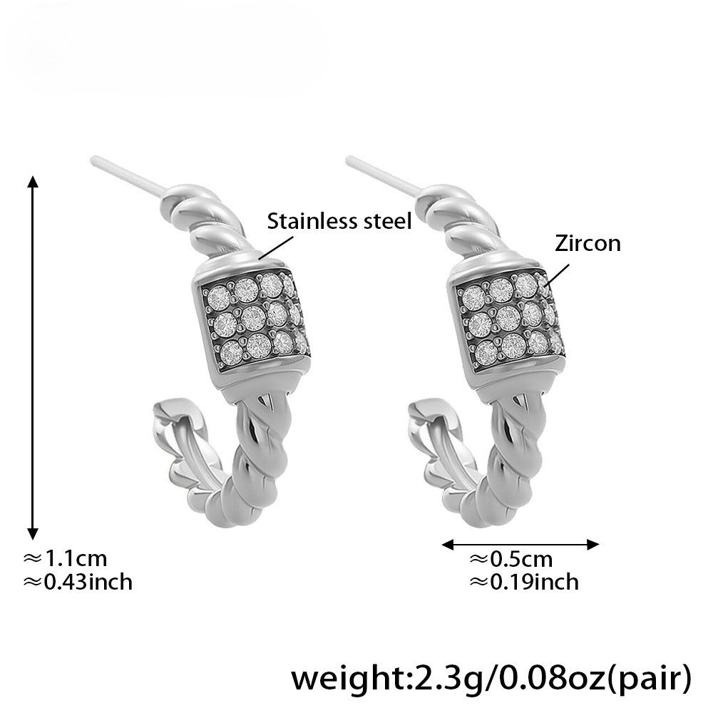 Planderful C Shaped Twist Zircon Earrings 18k Gold Women