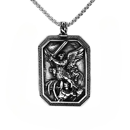 Planderful Knight Pendant Unisex Stainless Titanium Steel Necklace Retro Square Tag