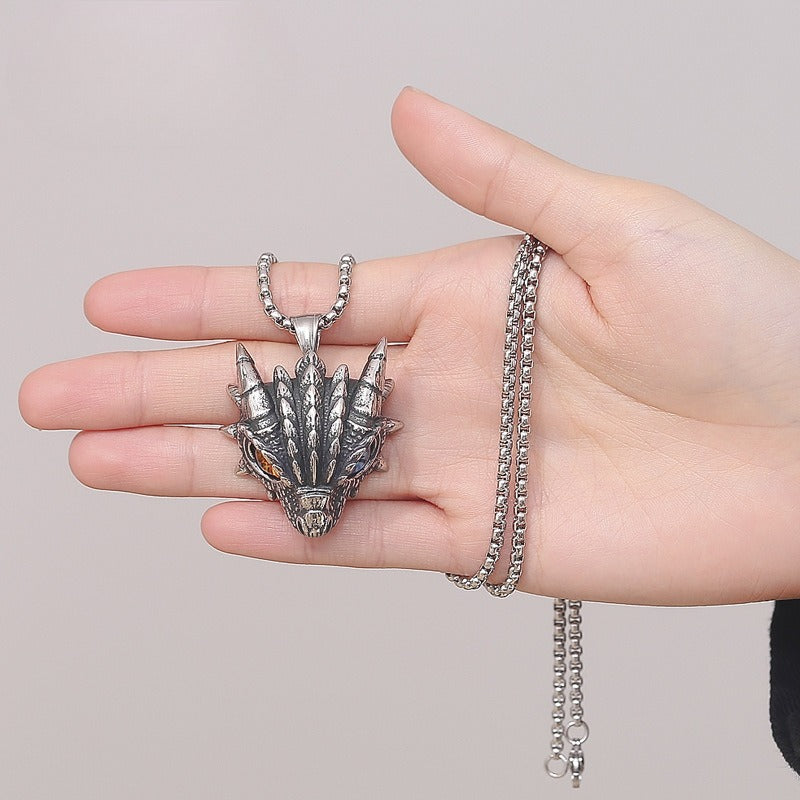 Steel Necklace - Minimalist Dragon Pendant