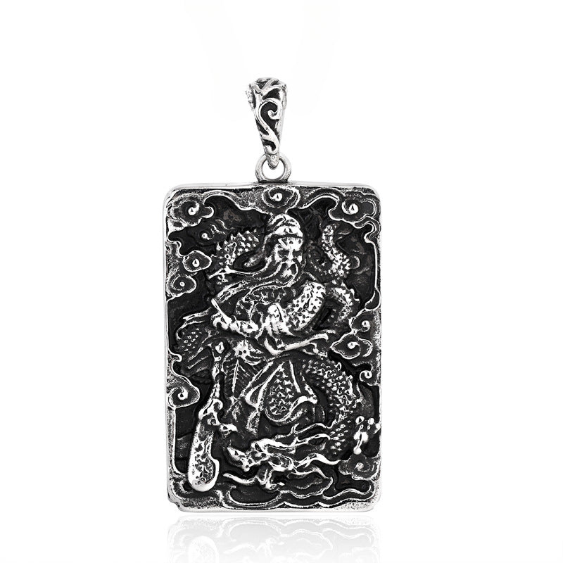 Titanium Steel Engraved Qinglong Yanyue Knife Pendant for Men - Retro Dominance and Style