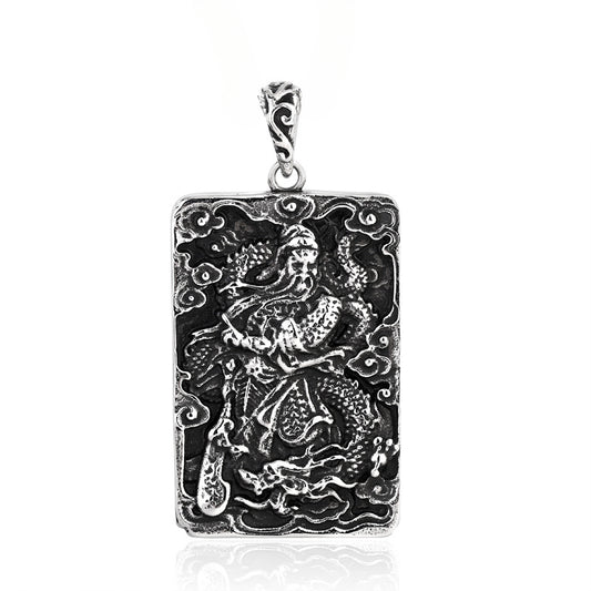 Titanium Steel Engraved Qinglong Yanyue Knife Pendant for Men - Retro Dominance and Style