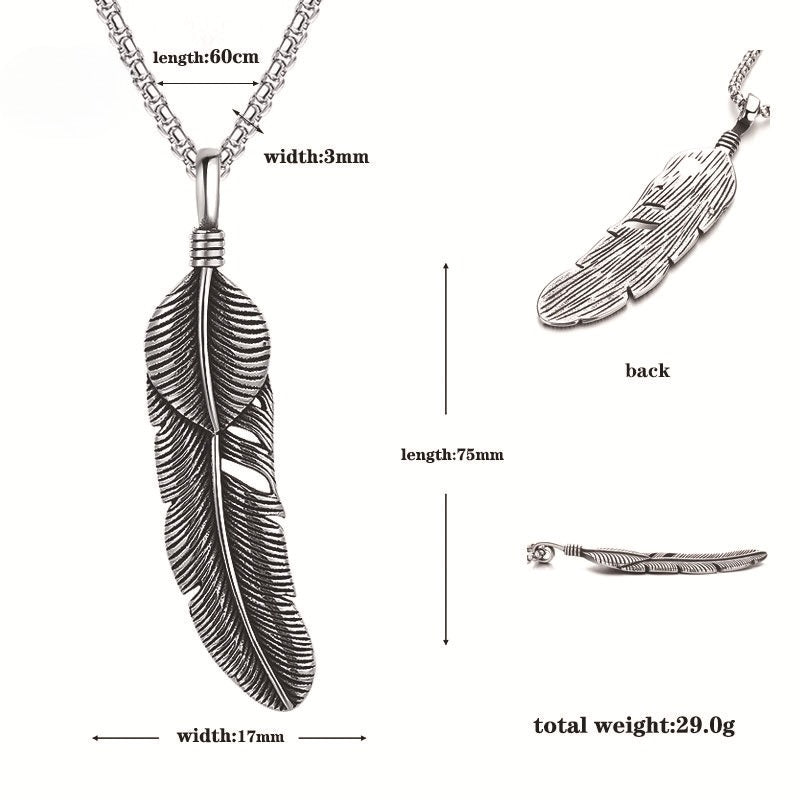 Stainless Steel Necklace – Vintage Feather Pendant With European And American Vintage Style Planderful