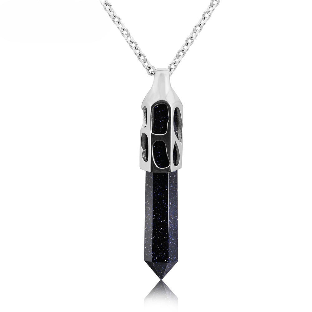 Titanium Steel Pendant Necklace For Men Personalized Hexagonal Prism Gem Sword Design With Statement Style Planderful