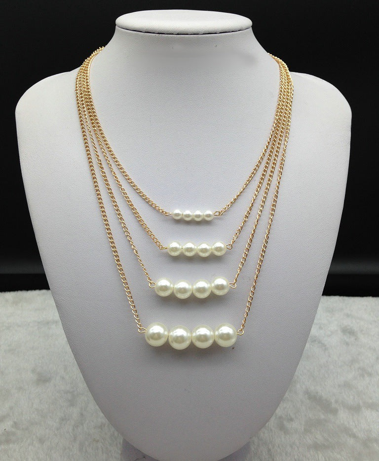 Multi-layer Pearl Necklace: Planderful Collection Savanna Rhythms - Elegant Women's Jewelry Piece
