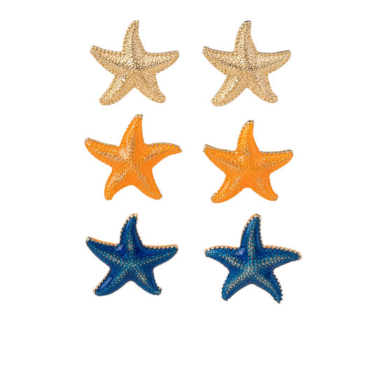Planderful Vienna Verve Starfish Stud Earrings Set – Vibrant Dopamine Color Design