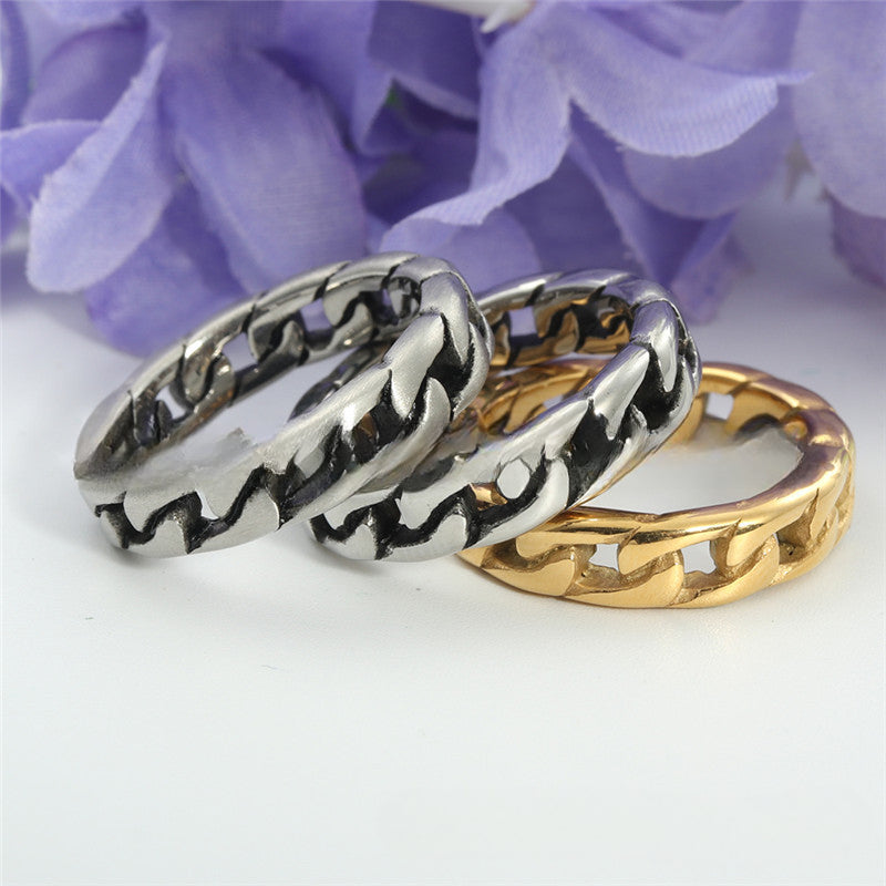Titanium Steel Retro Locomotive Chain Ring for Trendy Men and Women - Hollow Design Stainless Steel Accessory