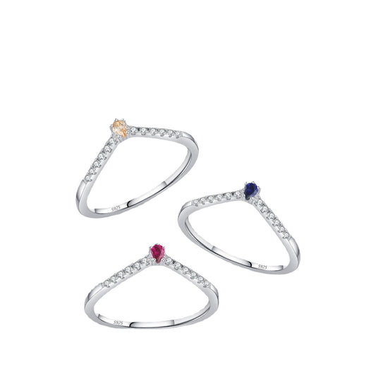 Simple and Exquisite S925 Silver Ring with Colored Zircon