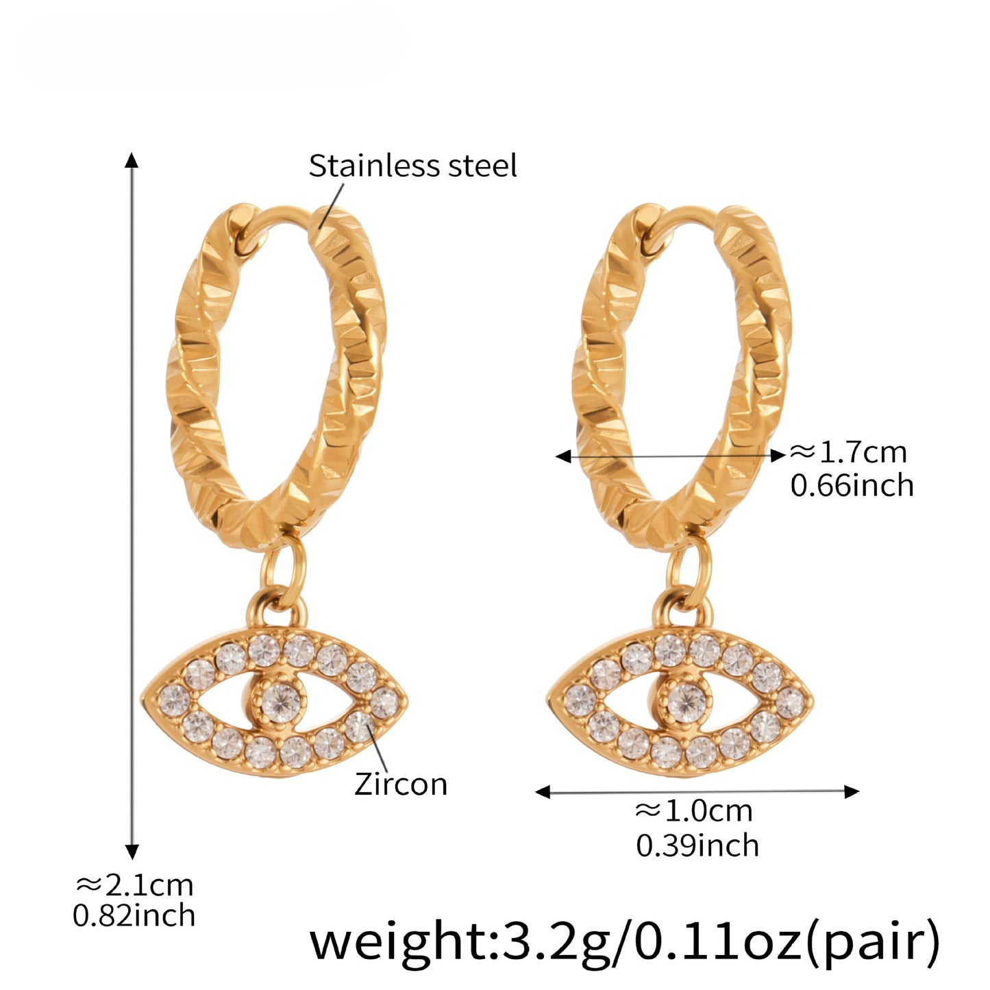 Planderful Devil Eye Earrings 18K Gold Plated Zircon Daywear