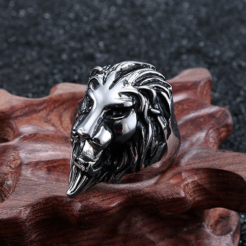 Titanium Steel Lion Head Ring for Men - Retro Punk Design in European and American Fashion