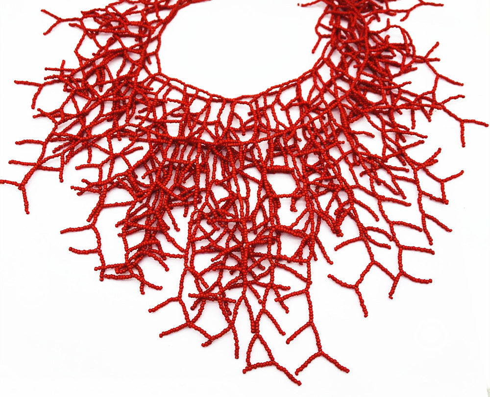 Exotic Coral Branch Tassel Necklace with Three Layers, Oversized Cross-border Jewelry, Unique Find from Amazon