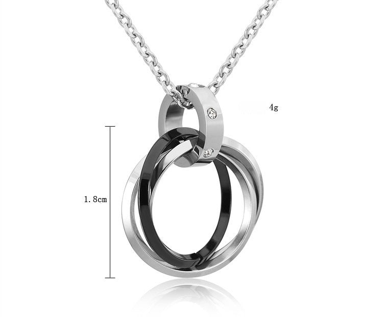 Planderful Three Ring Titanium Steel Couple Necklace Unisex Pendant Protection Statement