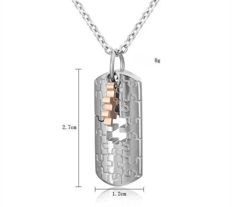 Planderful Titanium Steel Couple Necklace Puzzle Pendant For Unisex Jewelry With Protection Statement